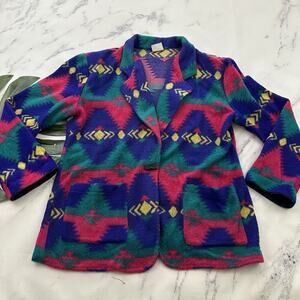 David Wayne Womens Vintage 90s Southwest Print Fleece Blazer Jacket Size XL